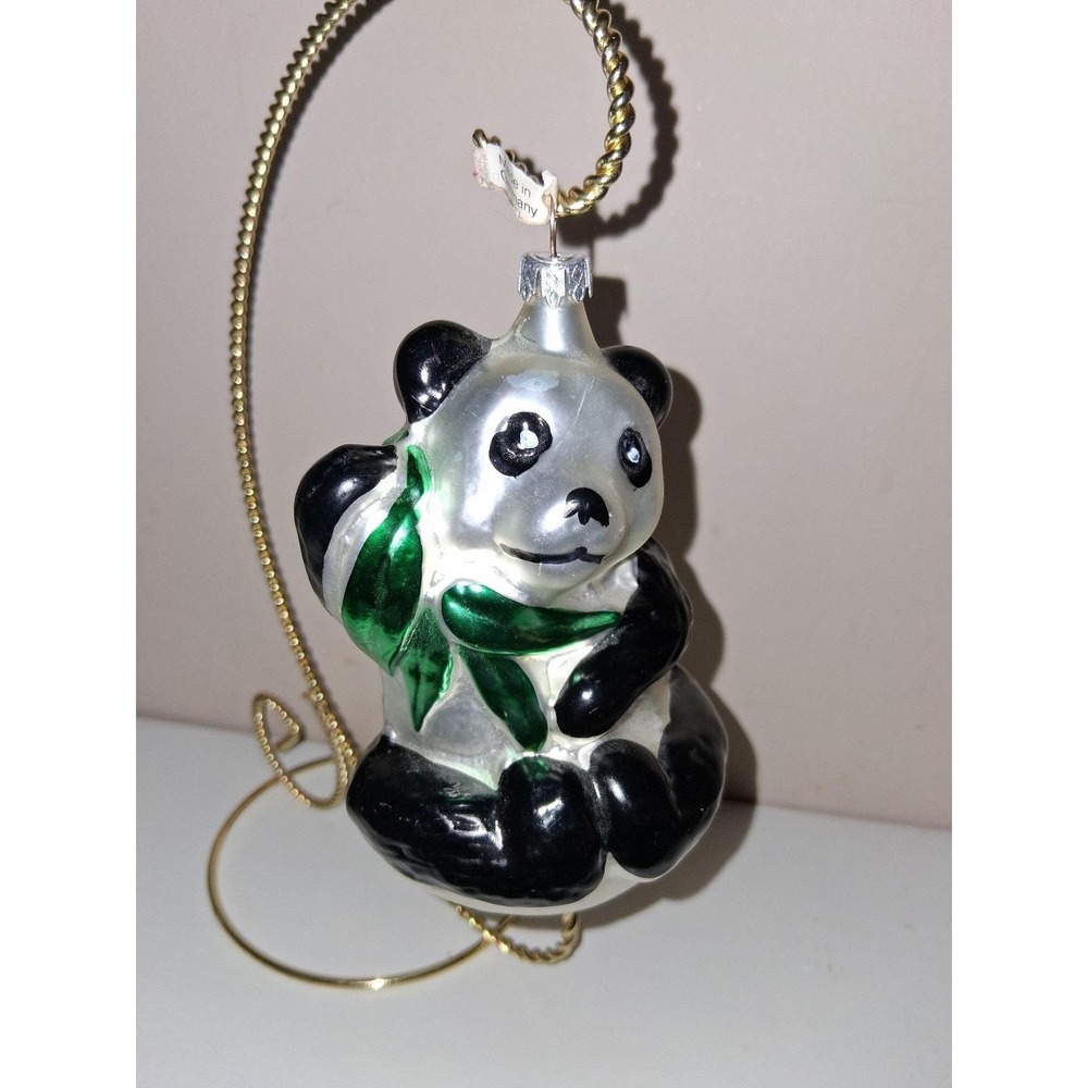 Vintage  Germany Glass Panda Bear Christmas Ornament Hand Painted